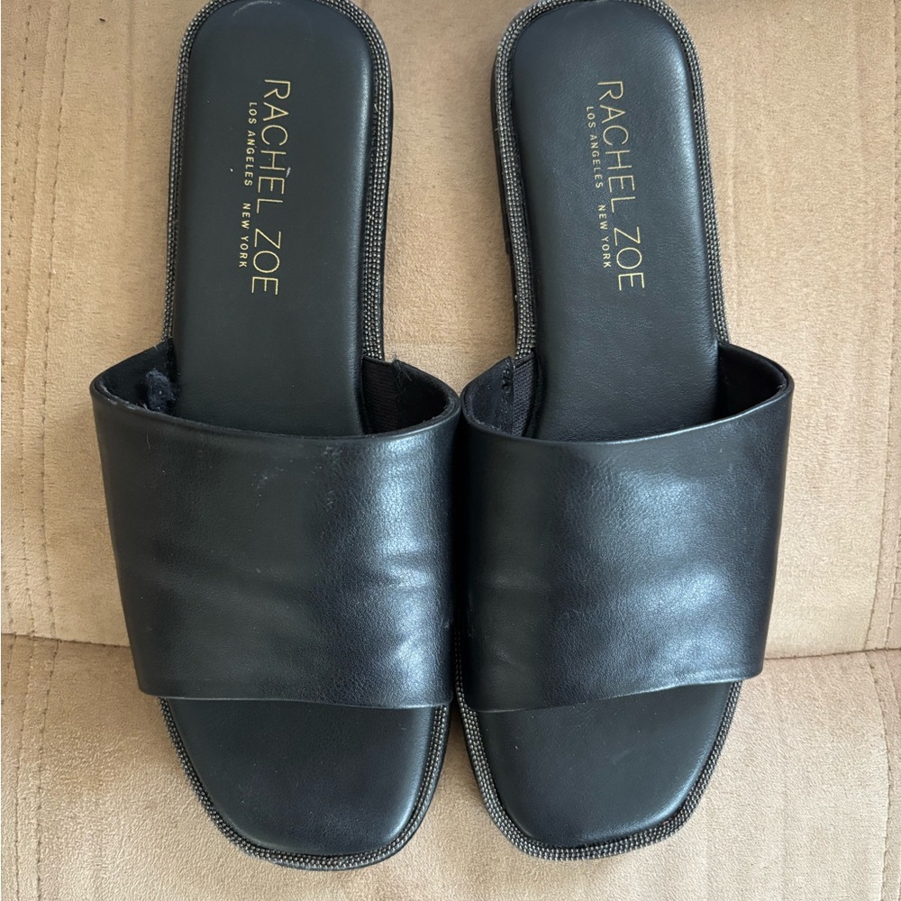 Rachel Zoe black leather slide sandals